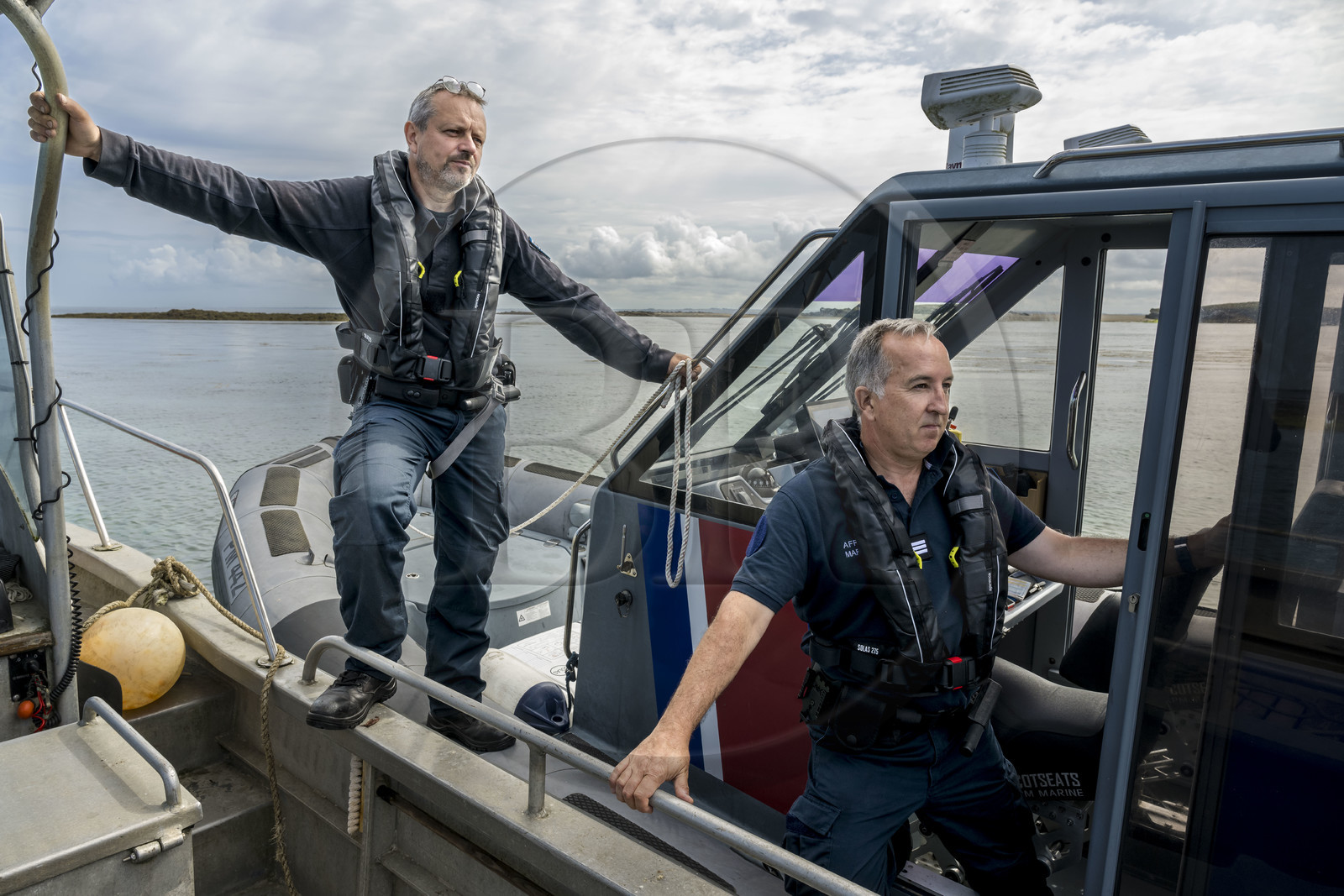 France, Finistère, Iroise Sea, Molene archipelago, Quemenes Island, Fréderic Le Meil patrols aboard the Brest maritime affairs fast boat