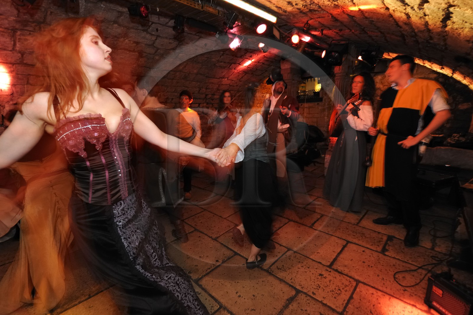 France, Paris, the Saint-Sabin cellars, medieval tavern, La Carite de Guingamor, music band of medieval and Renaissance music to dance