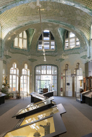 Spain, Catalonia, Barcelona, El Guinardo district, former Hospital de la Santa Creu i de Sant Pau listed as UNESCO World Heritage, modernist style by architect Domenech i Montaner, today a museum and a cultural center, the Saint Raphaël (Sant Rafael) pavilion which welcomed patients with digestive problems