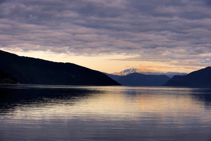 Norway, Sogn Og Fjordane County, Balestrand, the Sognefjorden and Bleia Mountain (1718m) in the background