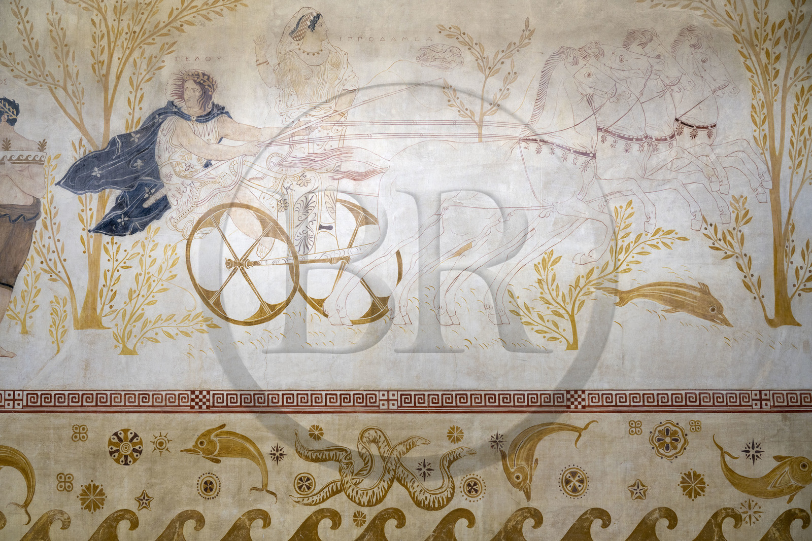 France, Alpes-Maritimes (06),  France, Alpes Maritimes (06), Beaulieu sur Mer, villa Kerylos de style neo-grec construite en 1908 par architecte Emmanuel Pontremoli, peinture murale du péristyle