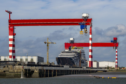 France, Loire Atlantique, Saint Nazaire, the Chantiers de l'Atlantique, Luxury yacht under construction