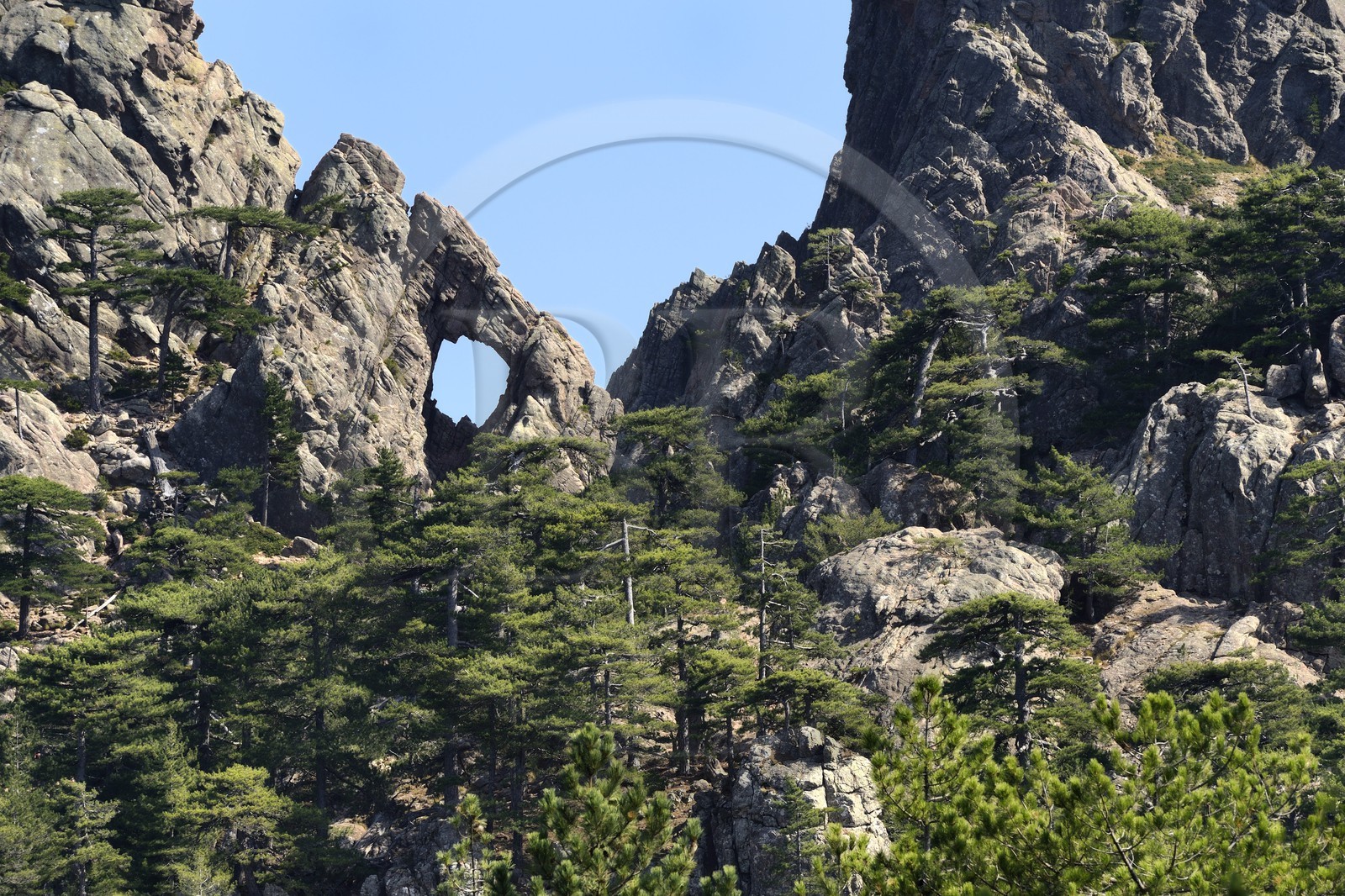 France, Corse-du-Sud (2A), Alta Rocca, Bavella, lieu dit du Trou de la Bombe appelé localement Tafonu di U Cumpuleddu (trou de l’enclos du berger)