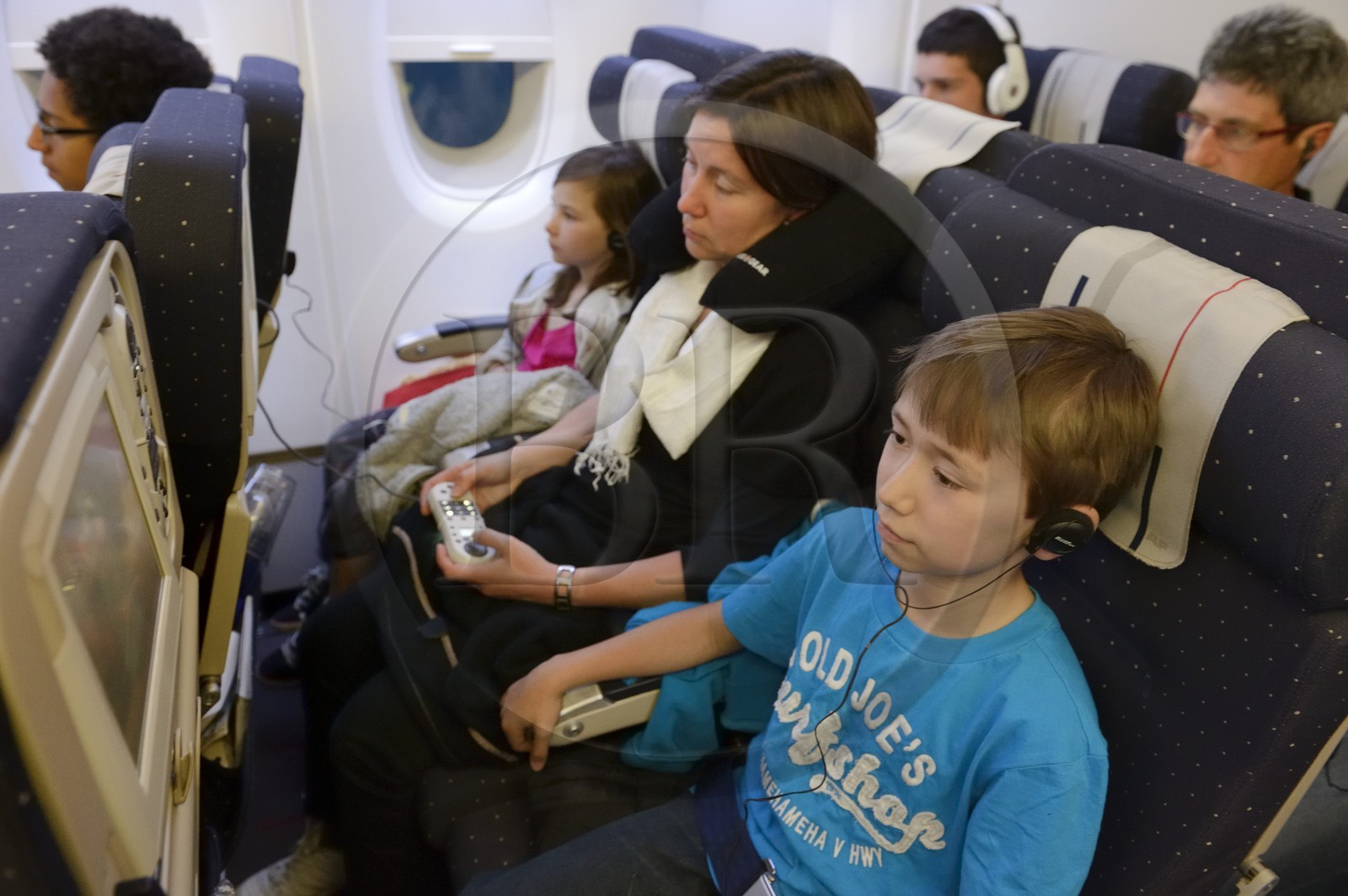 Etats-Unis, passagers à bord de l'Airbus A380 d'Air France - KLM lors du vol New York - Paris