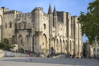 France, Vaucluse (84), Avignon, Palais des Papes classé Patrimoine mondial de l'UNESCO, la facade ouest sur la place du Palais