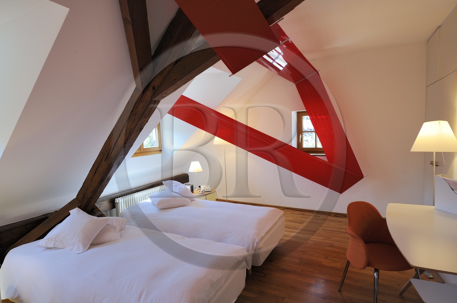 Suisse, Bâle, l'hôtel Teufelhof, Art Hotel, chambre décorée par Dumeng Secchi