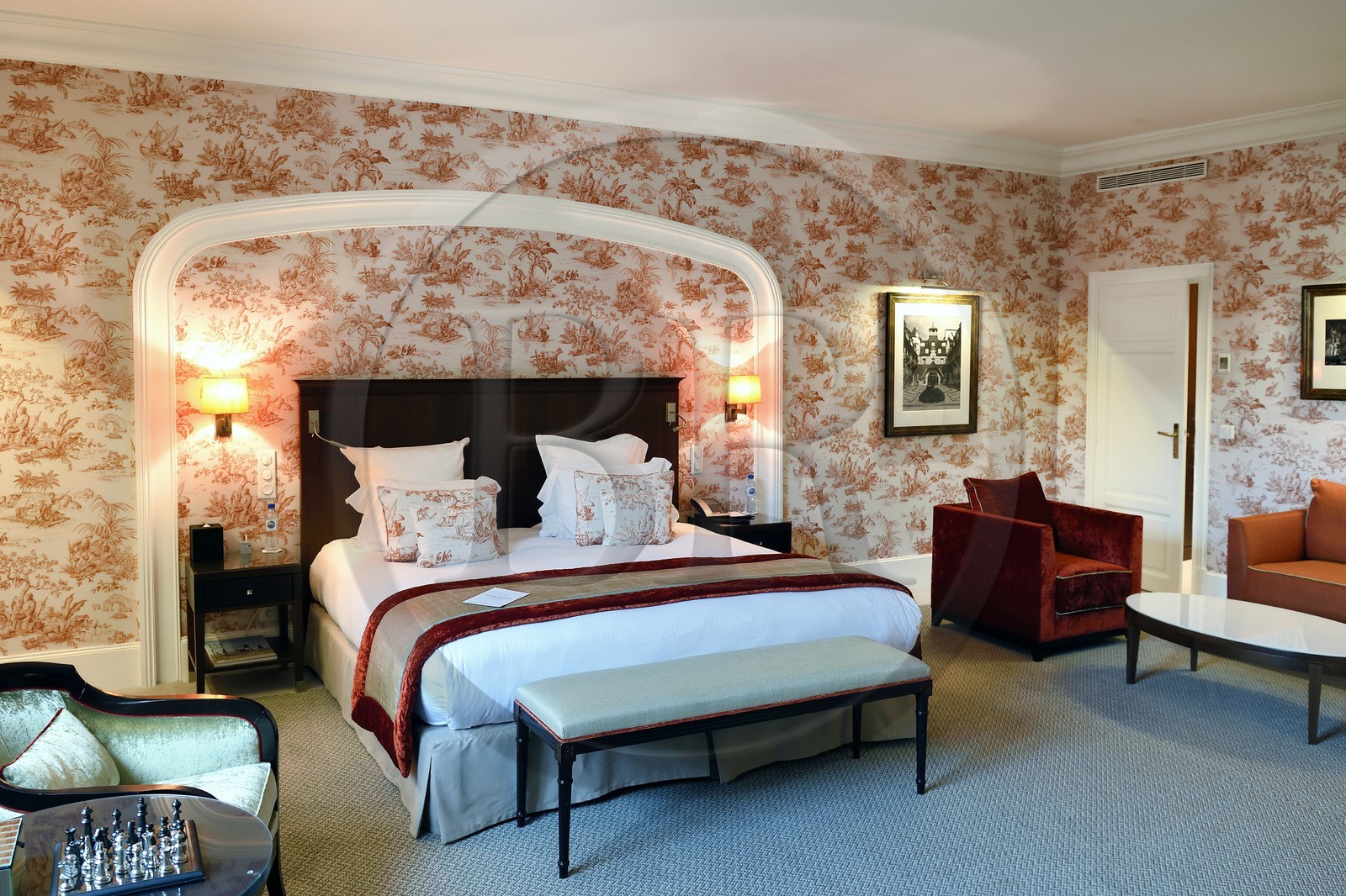 France, Calvados (14), Pays d'Auge, Deauville, l'Hotel Normandy Barriere, la Suite présidentielle décorée de toile de Jouy