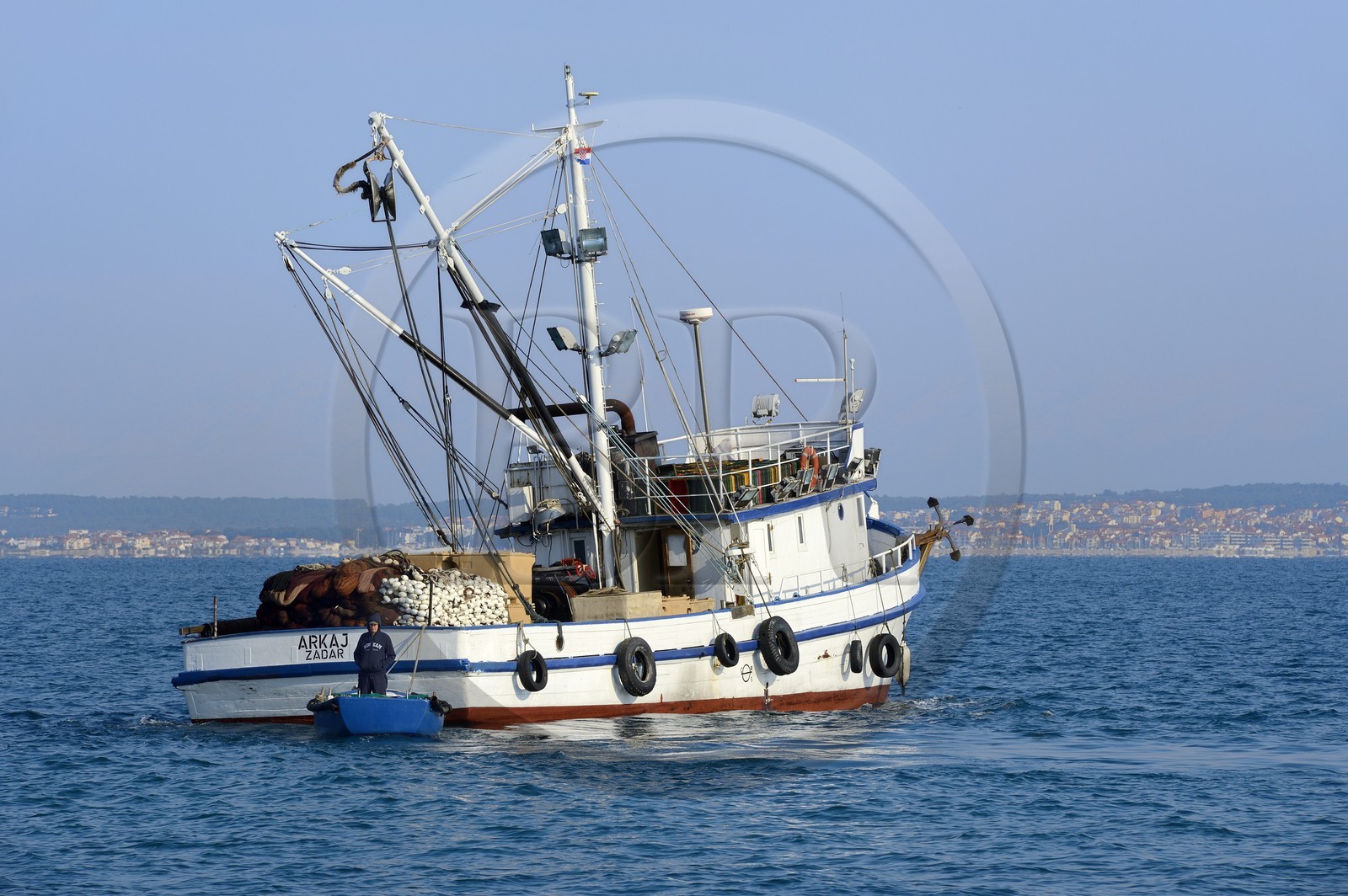 Croatia, Dalmatia, Dalmatian Coast, Ugljan Island, Preko, return from tuna fishing, Zadar in the background