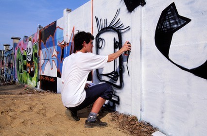 France, Saône-et-Loire (71), Chalon-sur-Saône, graffitis sur les murs, tagueurs sur un mur de friche
