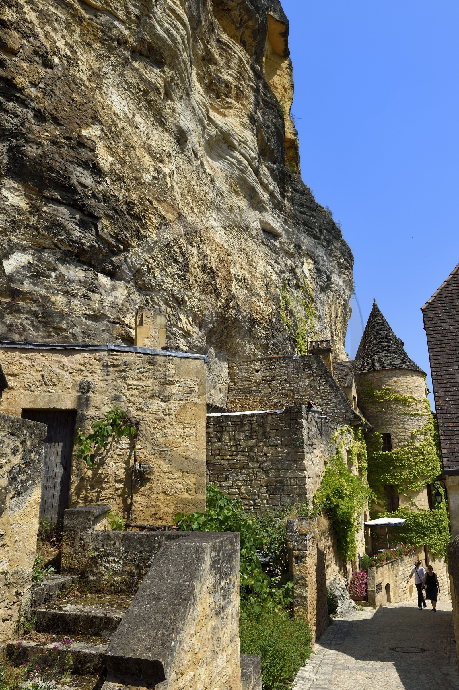 France, Dordogne (24), Périgord Noir, vallée de la Dordogne, La Roque-Gageac, labellisé Les Plus Beaux Villages de France, le manoir de Tarde en arrière plan
