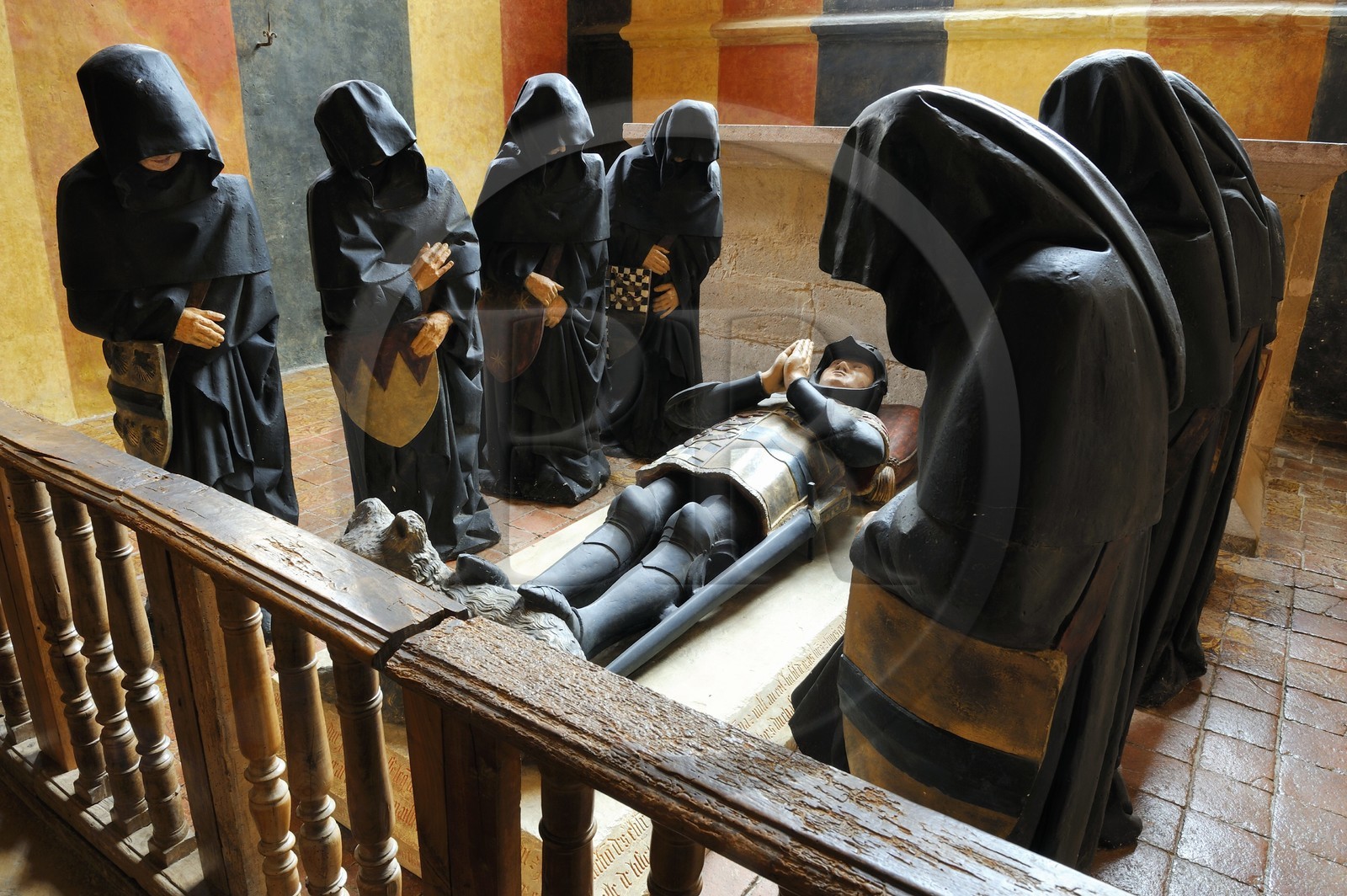 France, Cote d'Or, Chateauneuf en Auxois, labelled Les Plus Beaux Villages de France (The Most Beautiful Villages of France), the castle, the Grand Logis, a replica of the tomb of Philippe Pot in armor in the chapel