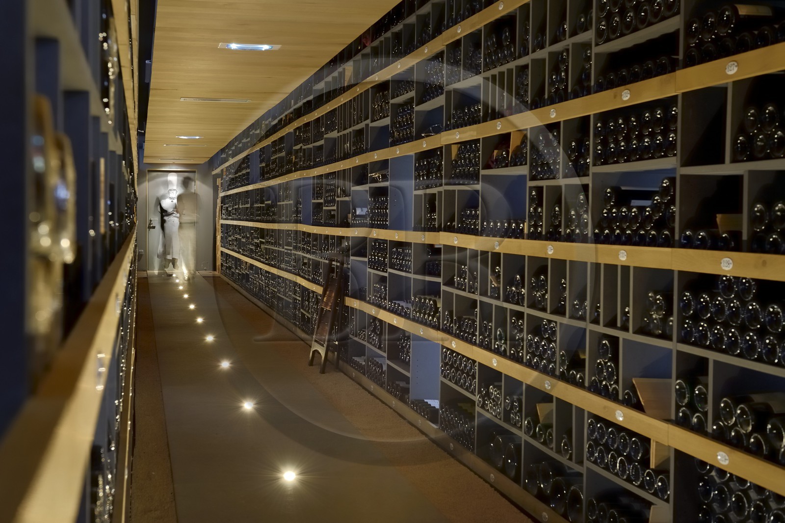 France, Rhône (69), Collonges-au-Mont-d'Or, Restaurant L'Auberge du Pont de Collonges de Paul Bocuse, trois étoiles au Guide Michelin depuis 1965, la cave à vin