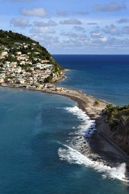 Caribbean, Dominica Island, Soufriere Bay, Scotts Head village seen from the Cachacrou Peninsula