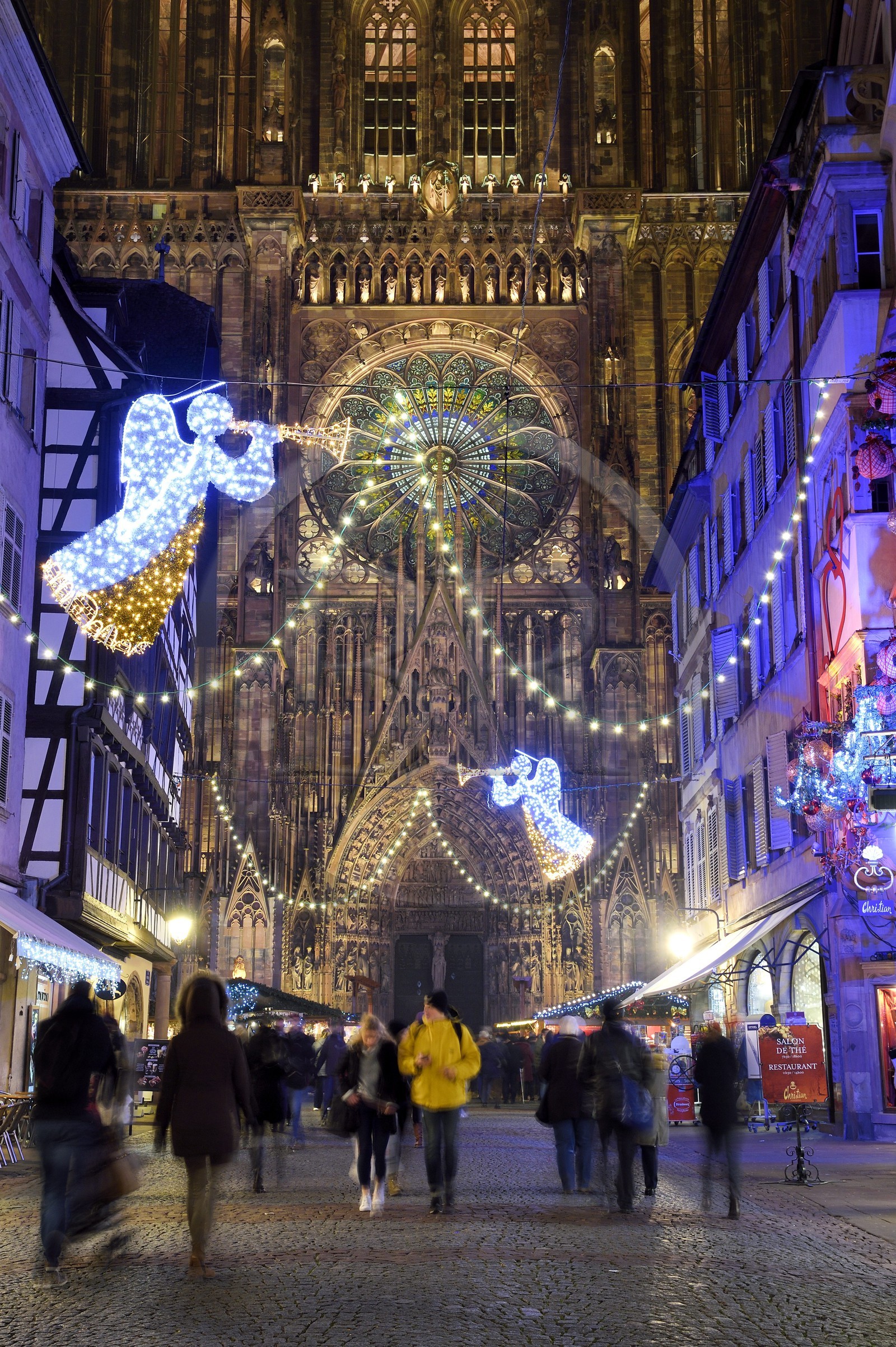 France, Bas Rhin, Strasbourg, old town listed as World Heritage by UNESCO, Christmas decoration, Rue Merciere and Notre Dame Cathedral