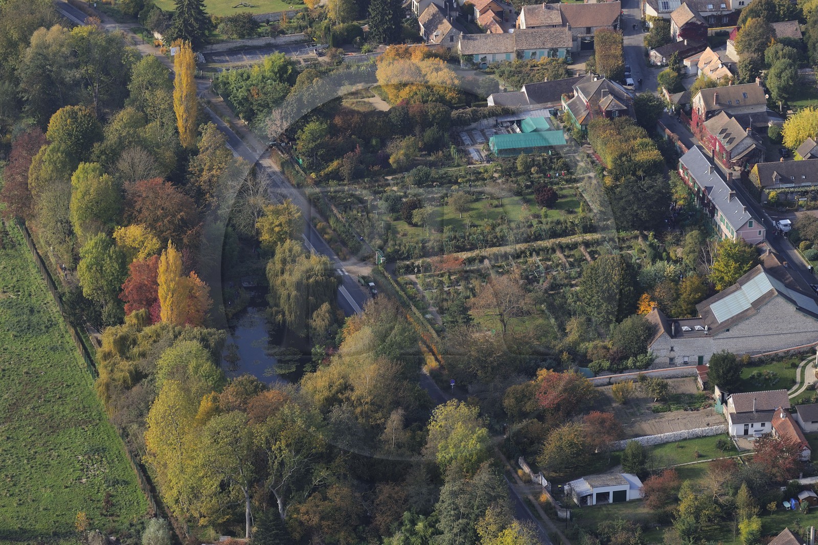 France, Eure, Giverny, Monet's house and garden (aerial view)