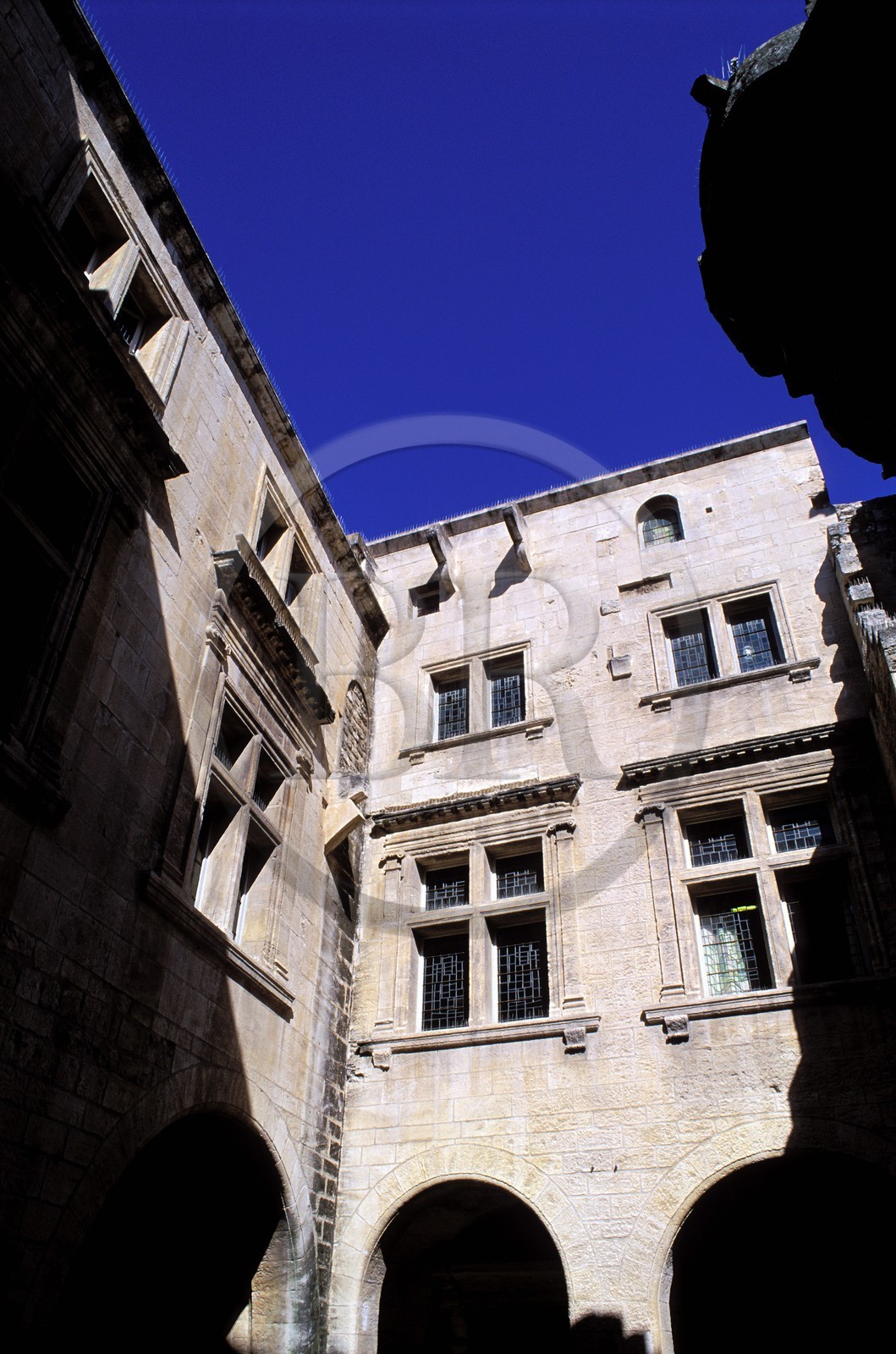 France, Bouches du Rhone, Les Baux de Provence village, labelled Les Plus Beaux Villages de France (The Most Beautiful Villages of France), Manville hotel courtyard