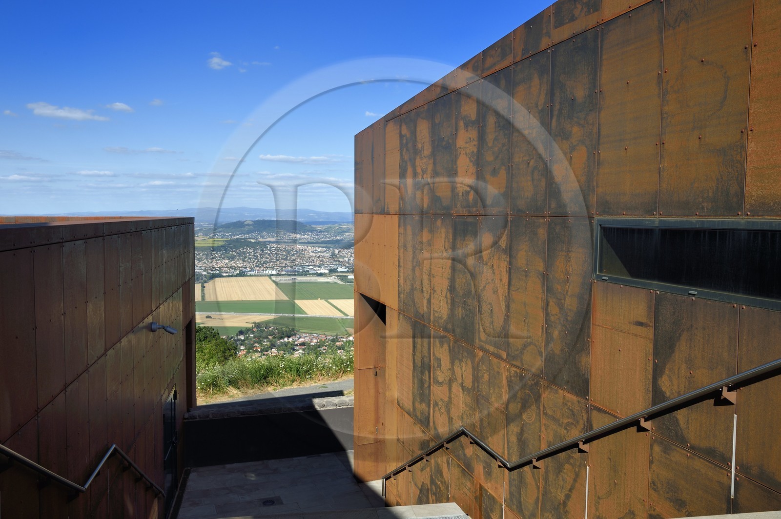 France, Puy de Dome, Gergovie Plateau, historic site of the battle between the Averni and the Romans of Caesar in 52 BC, Archeologic Museum overlooking the plain of Limagne