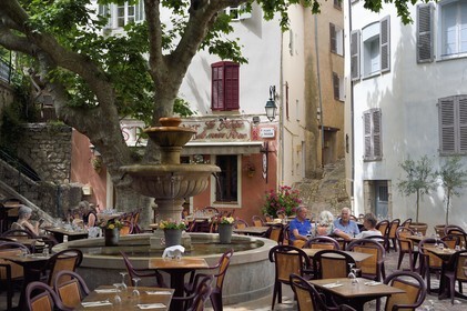 France, Var, Seillans, labelled Les Plus Beaux Villages de France (The Most Beautiful Villages of France), Place du Thouron, 17th century fountain