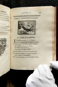 France, Aisne (02), Château-Thierry, Musée Jean de La Fontaine - Ville de Chateau-Thierry, première édition du livre des Fables de La Fontaine, Edition Claude Barbin et Denys Thierry, 1668, in-4, illustrées par François Chauveau,  le Chêne et le Roseau fable XXII du livre I