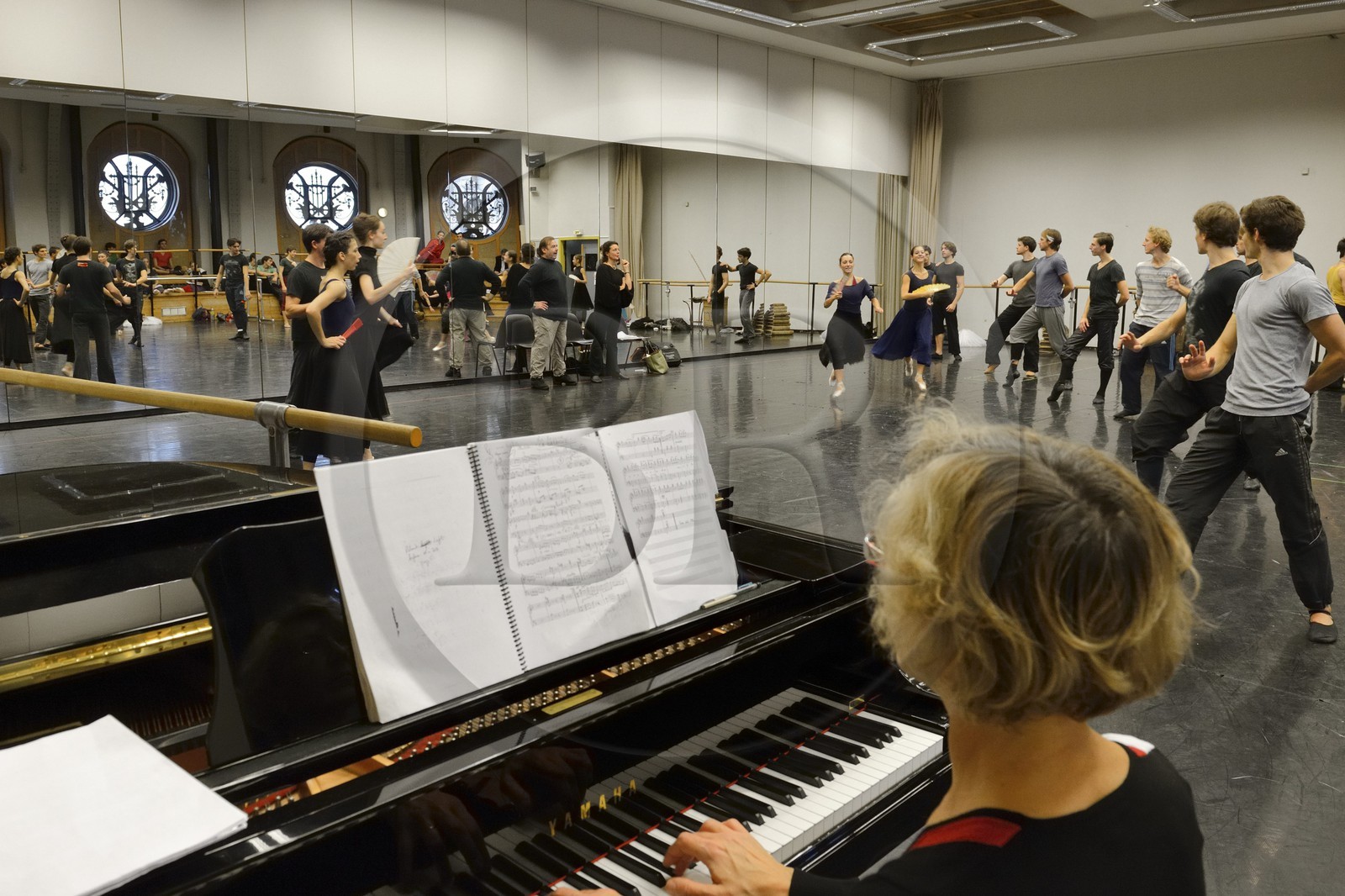 France, Paris, Garnier Opera, rehearsal of Don Quixote, ballet master Clotilde Vayer and assistant ballet master Fabrice Bourgeois