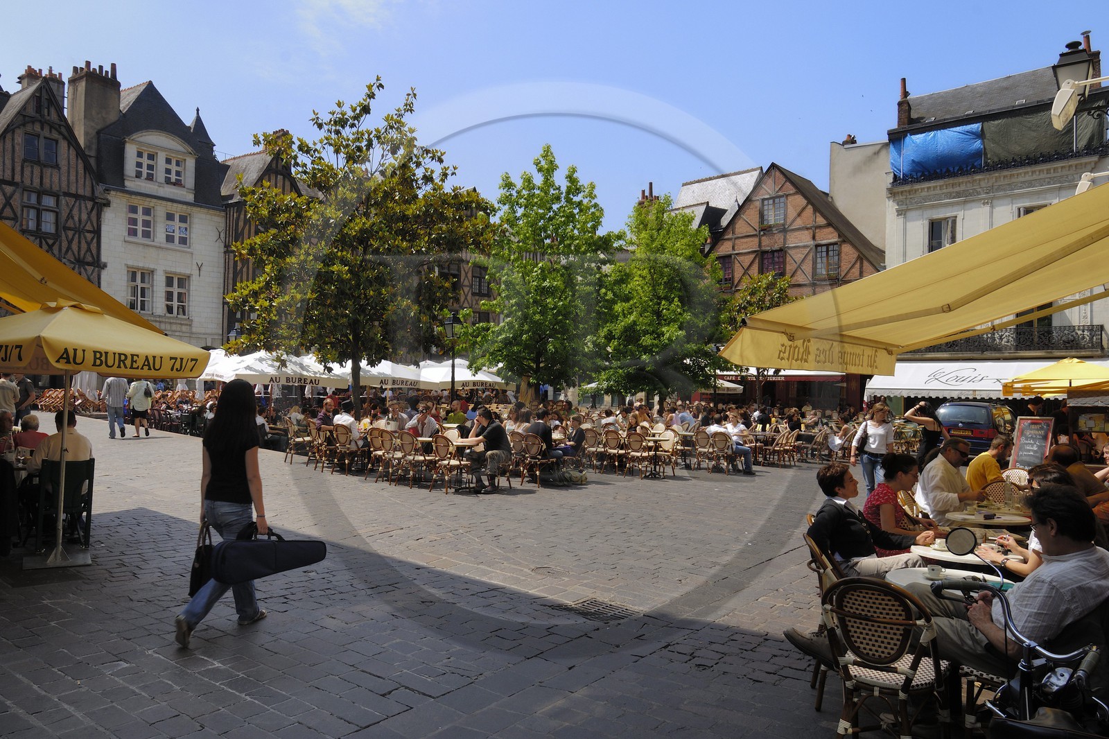 France, Indre et Loire, Tours, Place Plumereau and 15th century timber frame houses