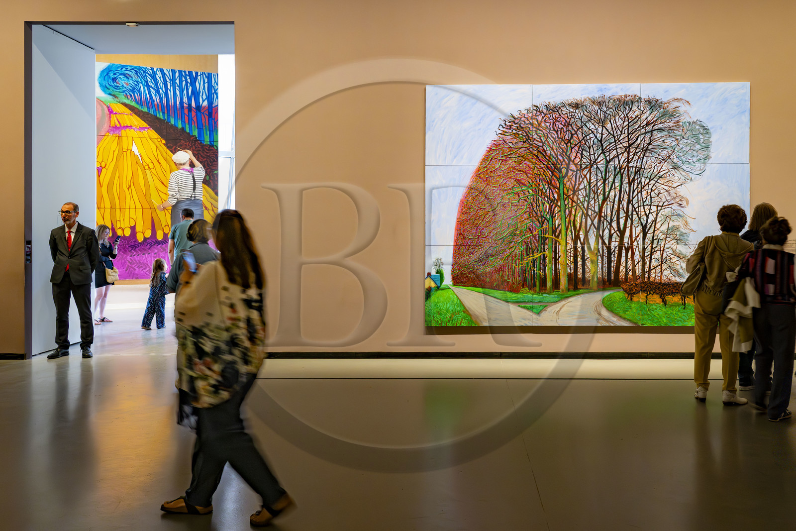 France, Paris (75), Bois de Boulogne, la fondation Louis Vuitton de l'architecte Frank Gehry, exposition David Hockney 25, Bigger Trees nearer Warter, Winter 2008, huile sur 9 toiles