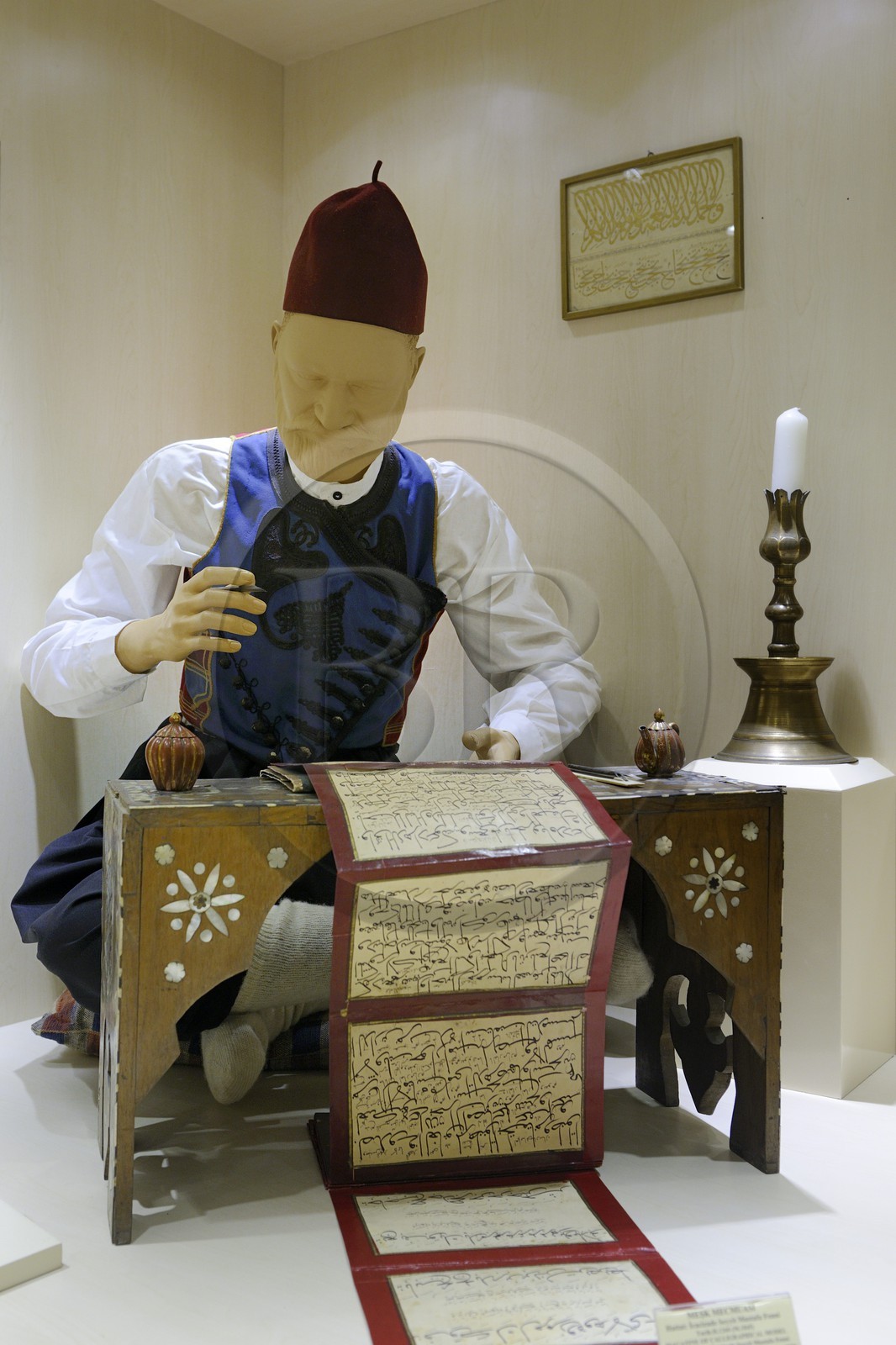 Turkey, Central Anatolia, Ankara, the Ethnographic Museum, calligrapher working on a 19th century Muslim calendar