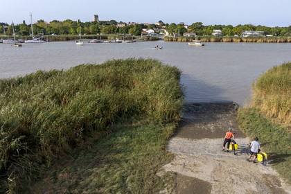 France, Charente-Maritime (17), Rochefort, le passage du bac sur la Charente face à Soubise (vue aérienne)