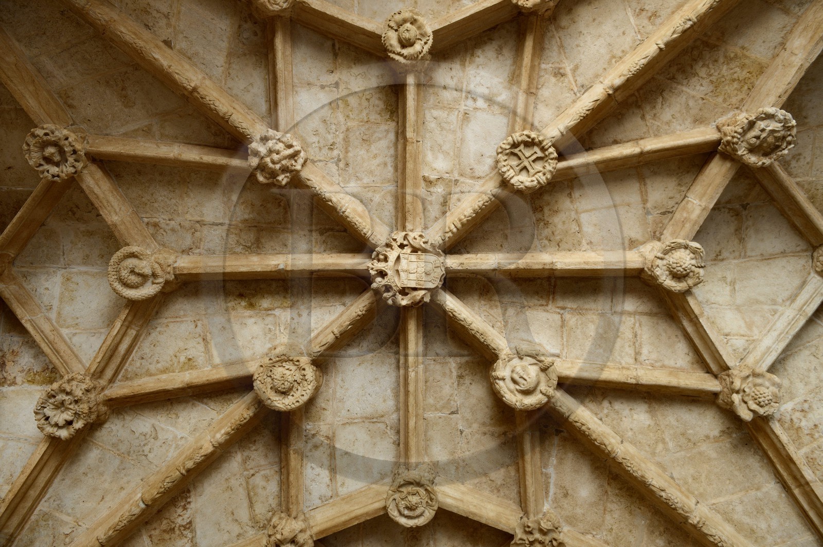 Portugal, Lisbon, Belem, Hieronymites Monastery (Mosteiro dos Jeronimos), listed as World Heritage by UNESCO, detail of the cloister vault