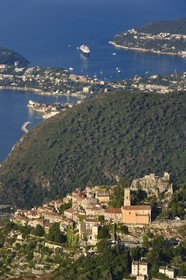 France, Alpes-Maritimes, the hilltop village of Eze, Saint-Jean-Cap-Ferrat in the background