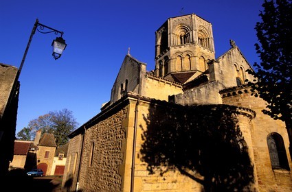 France, Saone et Loire, Semur en Brionnais village, labelled Les Plus Beaux Villages de France (The Most Beautiful Villages of France), roman octagonal bell tower of the Saint Hilaire church