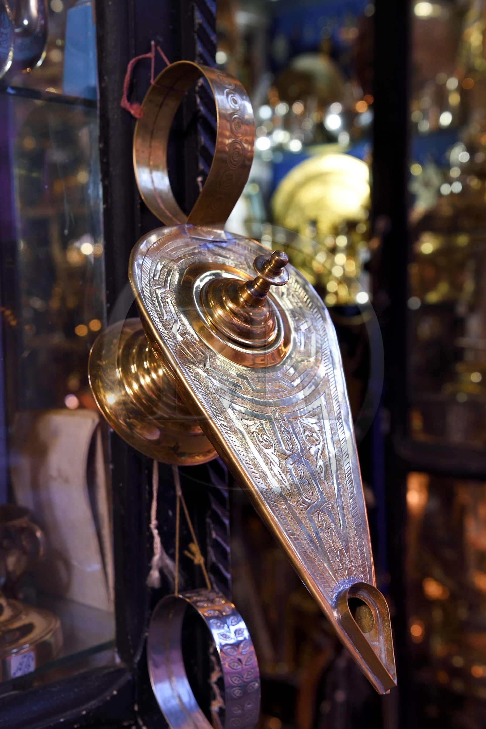 Morocco, High Atlas, Marrakech, Imperial city, Medina listed as World Heritage by UNESCO, copper oil lamp