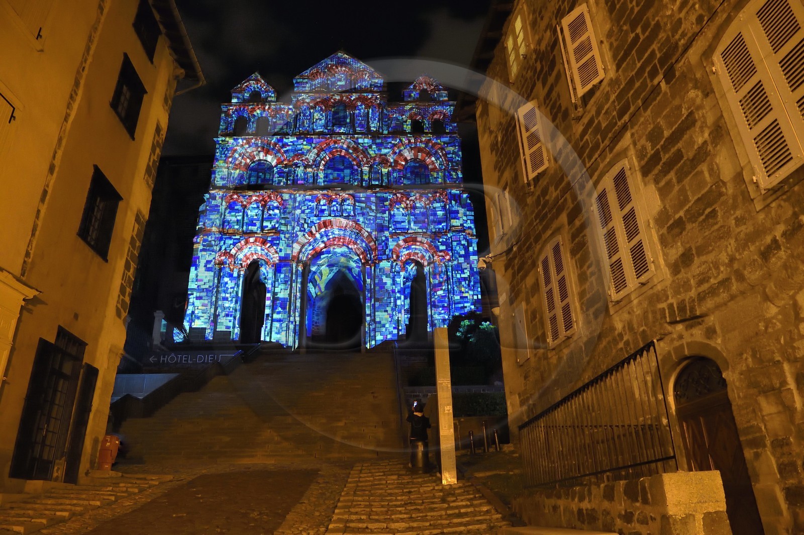 France, Haute Loire, Le Puy en Velay, Routes of Santiago de Compostela, the rue des Tables leading to the 12th century Our Lady (Notre-Dame-de-l'Annunciation) cathedral listed as World heritage by UNESCO
