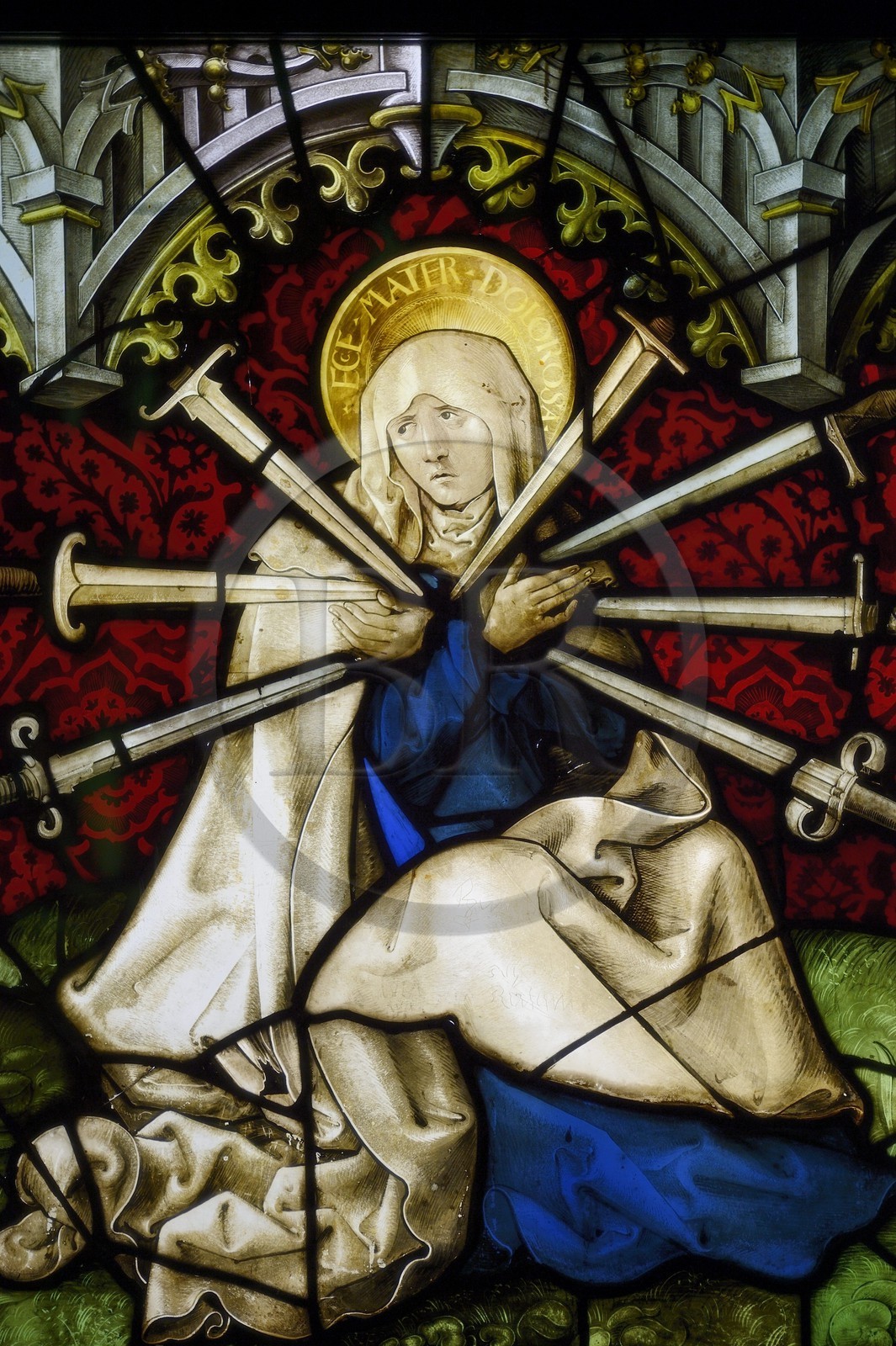 Allemagne, Bade-Wurtemberg, Fribourg en Brisgau, musée des Augustins (Augustinermuseum), vitrail de la Mère Douloureuse, dessin de Hans Baldung dit Grien (1513)