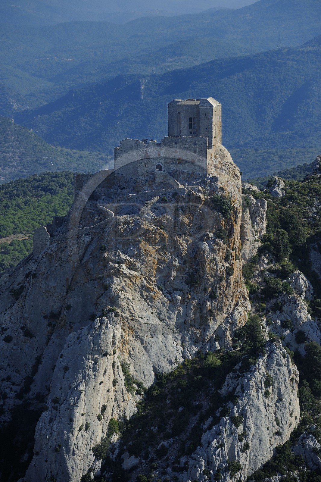 France, Aude, Cathar castle of Queribus (aerial view)