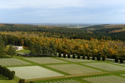 France, Meuse, Douaumont, battle of Verdun, ossuary of Douaumont, national necropolis, graves of soldiers alignment, .a square of Muslims soldiers graves on the left
