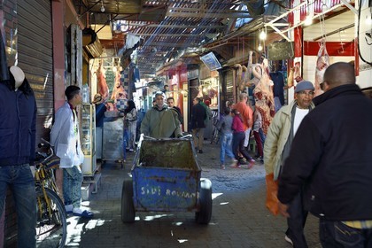 Morocco, High Atlas, Marrakech, Imperial city, Medina listed as World Heritage by UNESCO, butcher's stalls in the souk
