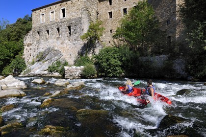 France, Herault, Orb valley, kayaking the river Orb at the moulin de Travassac next to Mons la Trivalle