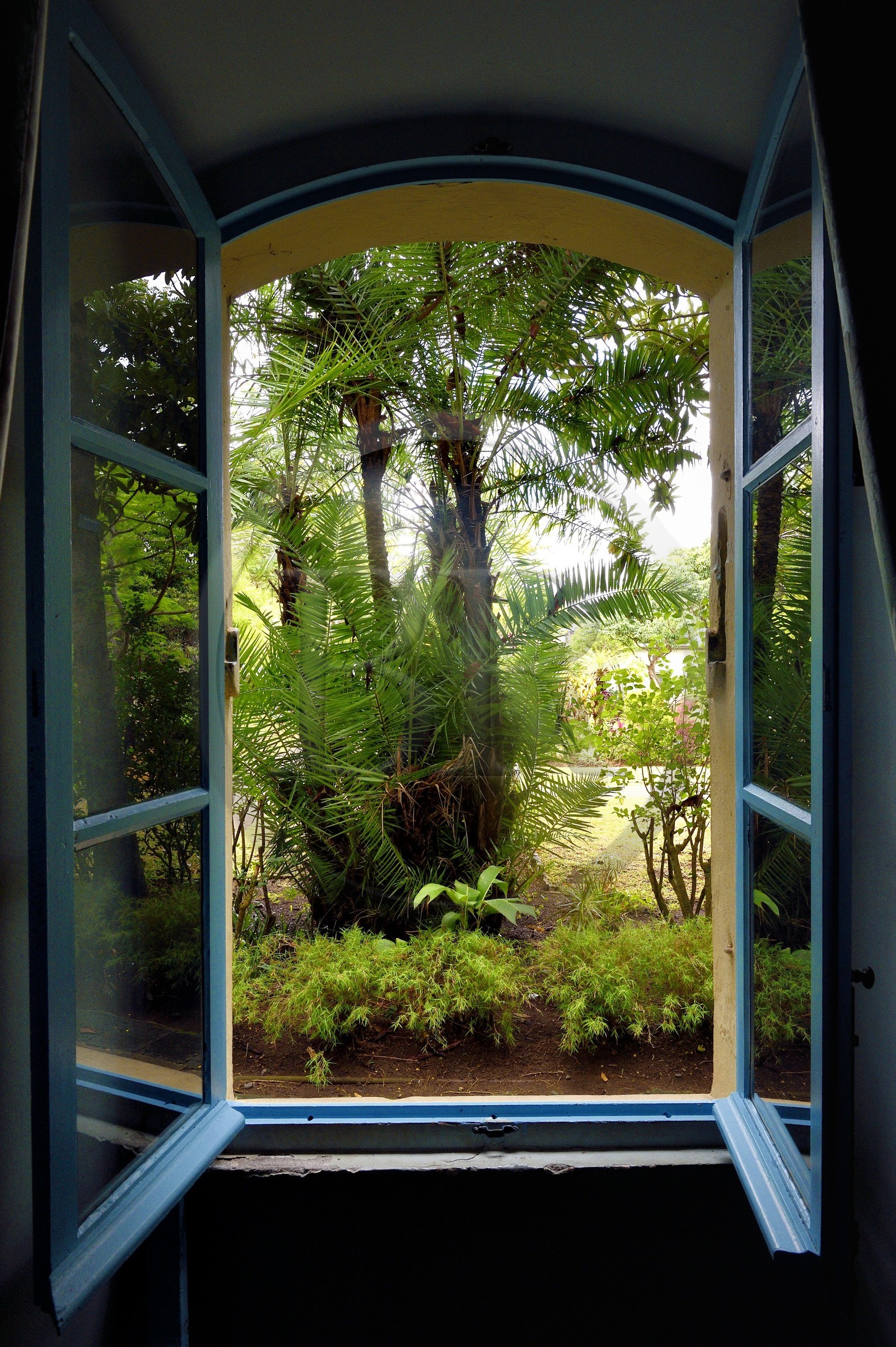 France, Reunion island (French overseas department), Saint Gilles les Hauts, Villèle Museum in the Panon-Desbassyns estate, a former colonial property in the heart of a large sugar cane plantation that employed just over 400 slaves, view on the garden of the mansion