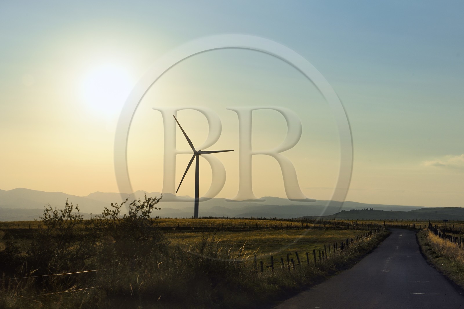 France, Cantal, wind turbine of the Col de la Fageole wind farm
