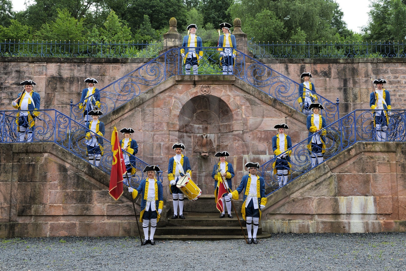 France, Vosges, Senones, capital of the former principality of Salm Salm which used to be part of France in 1793, changing of the guard and monumental stairs