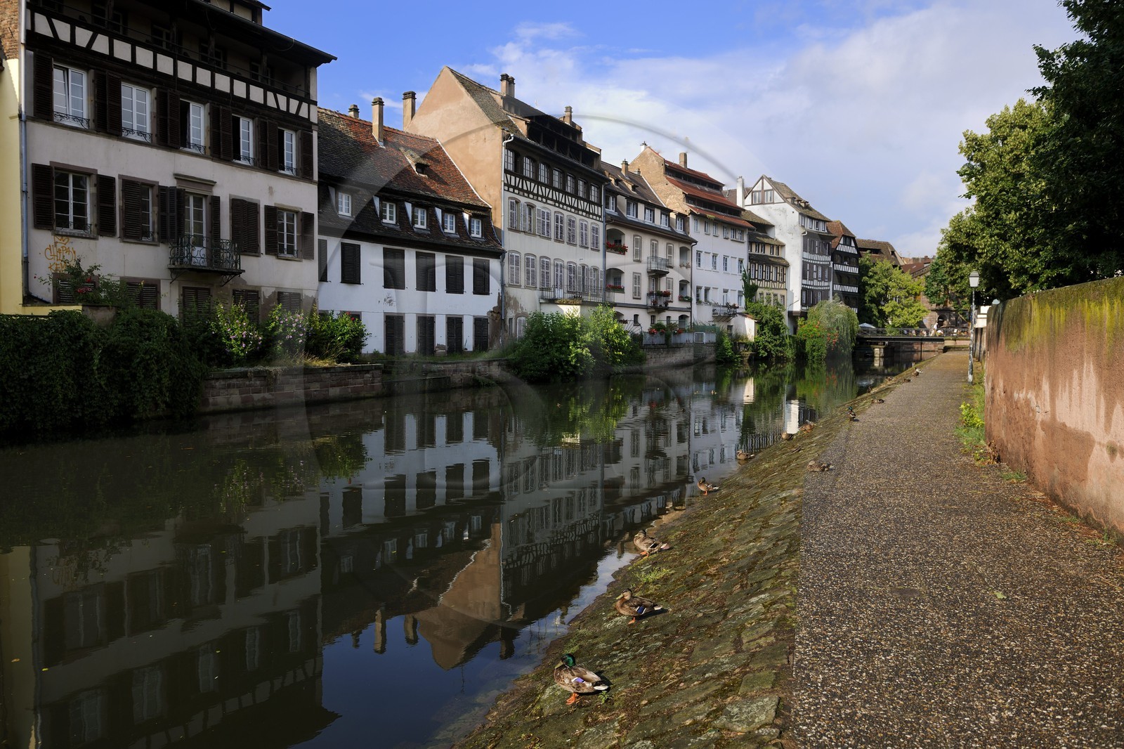 France, Bas-Rhin (67), Strasbourg, vieille ville classée au Patrimoine Mondial de l'UNESCO, quartier de la Petite France, quai de la Petite France le long de l'ill