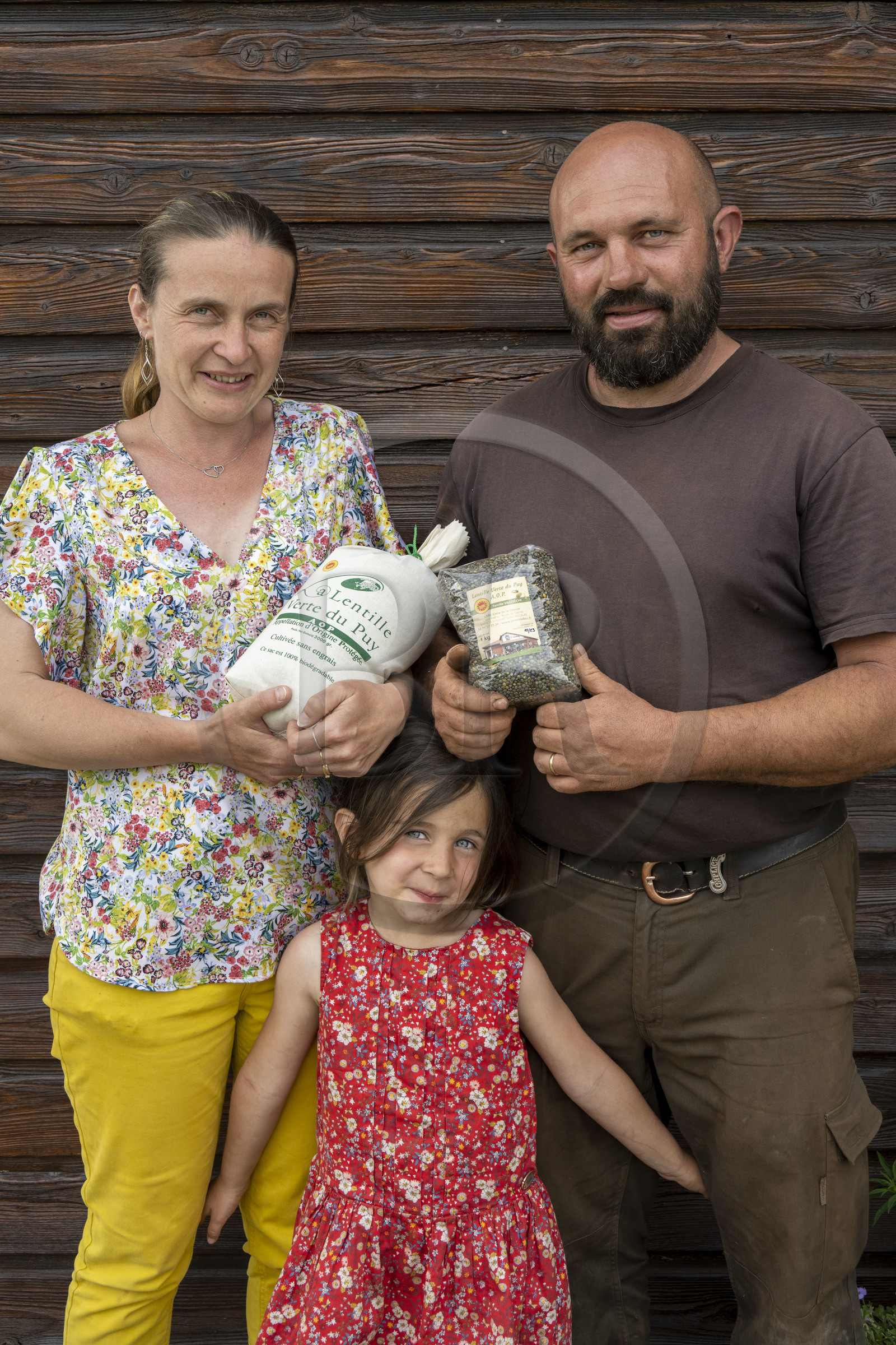 France, Haute-Loire (43), Bouchet-Saint-Nicolas, hiking with a donkey on the Robert Louis Stevenson Trail (GR 70), meeting with Emilie and Pierre Villesèche from L'Arrestadou who grow green lentils from Le Puy