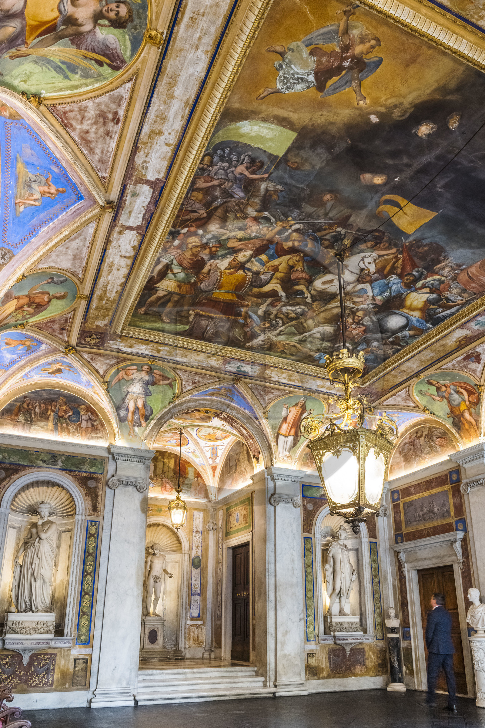Italie, Ligurie, Gênes, palais des Rolli classés Patrimoine Mondial de l'UNESCO, le palazzo Interiano Pallavicino construit en 1567, le hall d'entrée