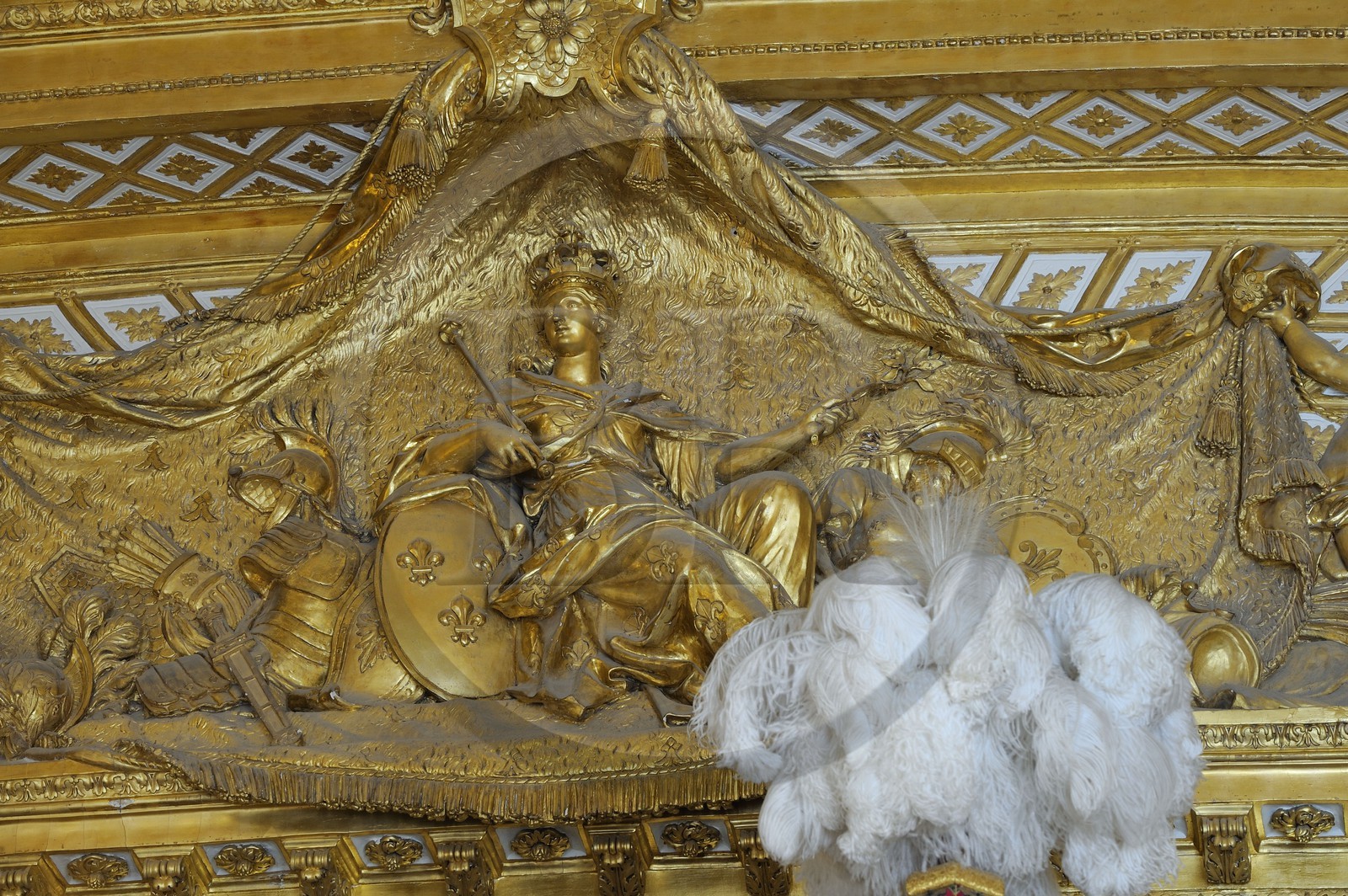 France, Yvelines, Chateau de Versailles, listed as World Heritage by UNESCO, the King's Apartments, the King's room, allegory of the France protecting the King's sleep