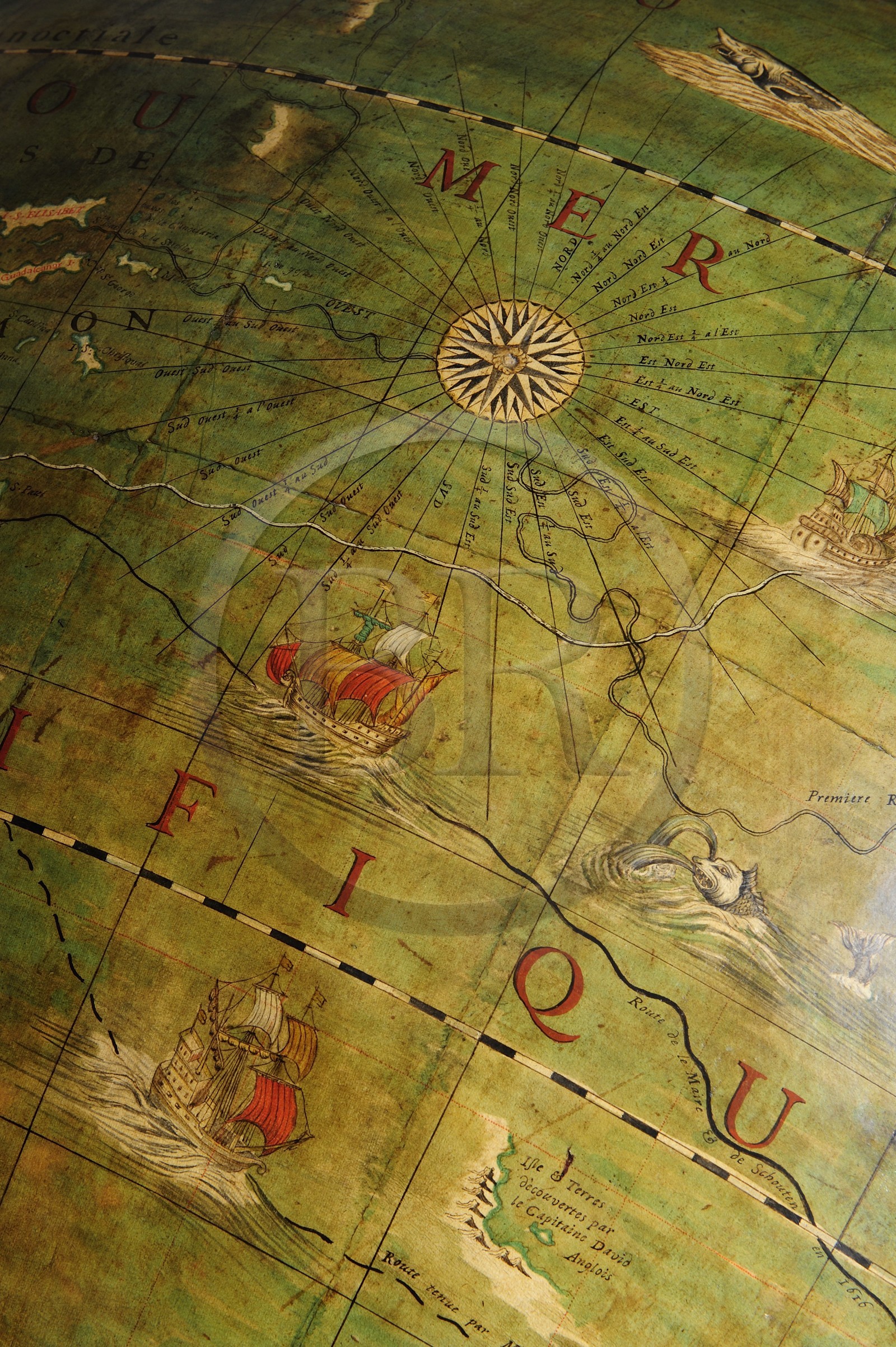 France, Côte d'Or (21), Dijon, Bibliothèque municipale, détail du globe terrestre (18è s.)