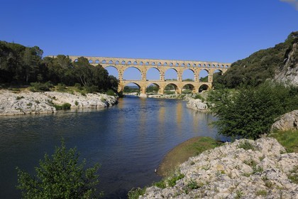 France, Gard, Pont du Gard listed as World Heritage by UNESCO, Roman aqueduct over Gardon River