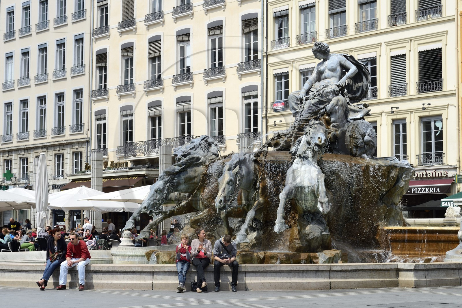 France, Rhône (69), Lyon, site historique classé Patrimoine Mondial de l'UNESCO, Place des Terreaux, la Fontaine de Bartholdi