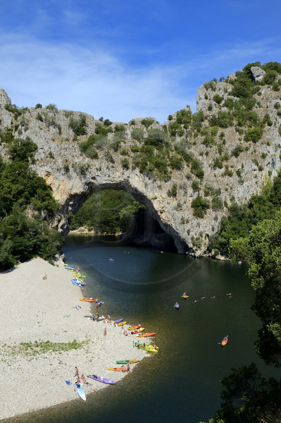 France, Ardeche, Gorges de l'Ardeche, Vallon Pont d'Arc, the Pont d'Arc on Ardeche River