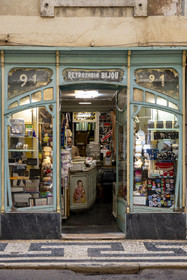 Portugal, Lisbon, Baixa pombalin district, Art Nouveau shop window facade on Rua da Conceicao